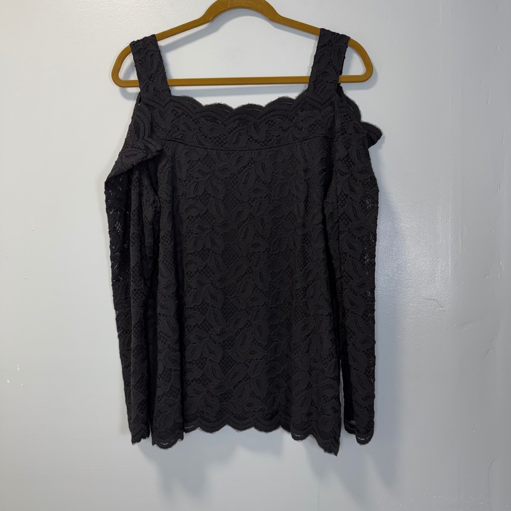 Chicos Black Lace Cold Shoulder Top‎ LS Fashion Knit Size 3 XL New